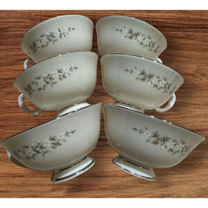 Vintage Lenox China Brookdale Pattern Footed Teacup Platinum Trim Set of 6 EUC